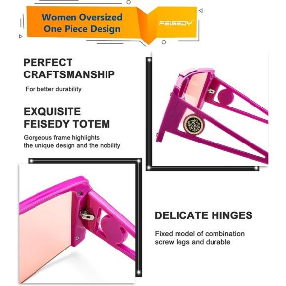 Women Pink Oversized Sunglasses, Square Flat Top Shield Shades
